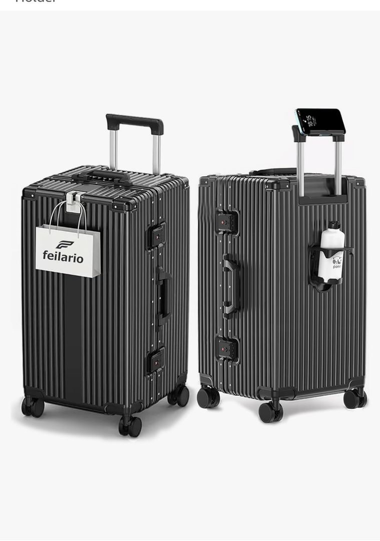 feilario 29in Super Large Captain Aluminum Frame Hardside Spinner Wheels Luggage, Removable Wheels Zipperless Checked Suitcase with Cup Holder/Phone Holder