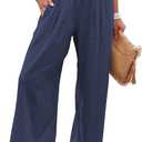 Women Palazzo Pants for Women Summer Boho Wide Leg High Waist Casual Lounge Pant 2025 Beach Travel Vacation Outfits (Large, Navyblue)