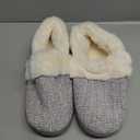 Evshine Women's Fuzzy Memory Foam Slippers, Closed Back Knit Bedroom Slippers, Slip-On Warm House Shoes for Indoor & Outdoor Comfort (7-8, Grey)