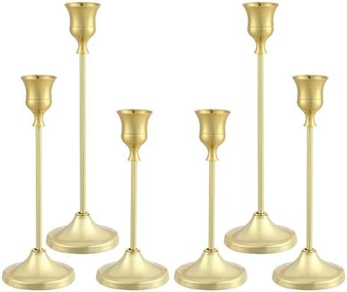 Tunyet Candlestick Holders 6PCS, Metal Taper Candle Holder, Gold Candle Holders for Pillar Candles, Candle Holder for Halloween Decorations6 Pcs