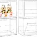 LXLXXL Small Acrylic Display Case for Collectibles 3 Layer Adjustable Display Case with Magnetic Door Clear Stackable Display Box for Mini Figures, 4 Pack