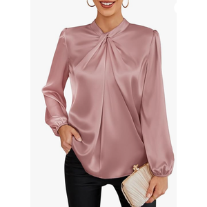 GRACE KARIN Women's Long Sleeve Satin Blouse,Mock Neck Work Silk Shirts,Dressy Tops for Business Casual Office, Small