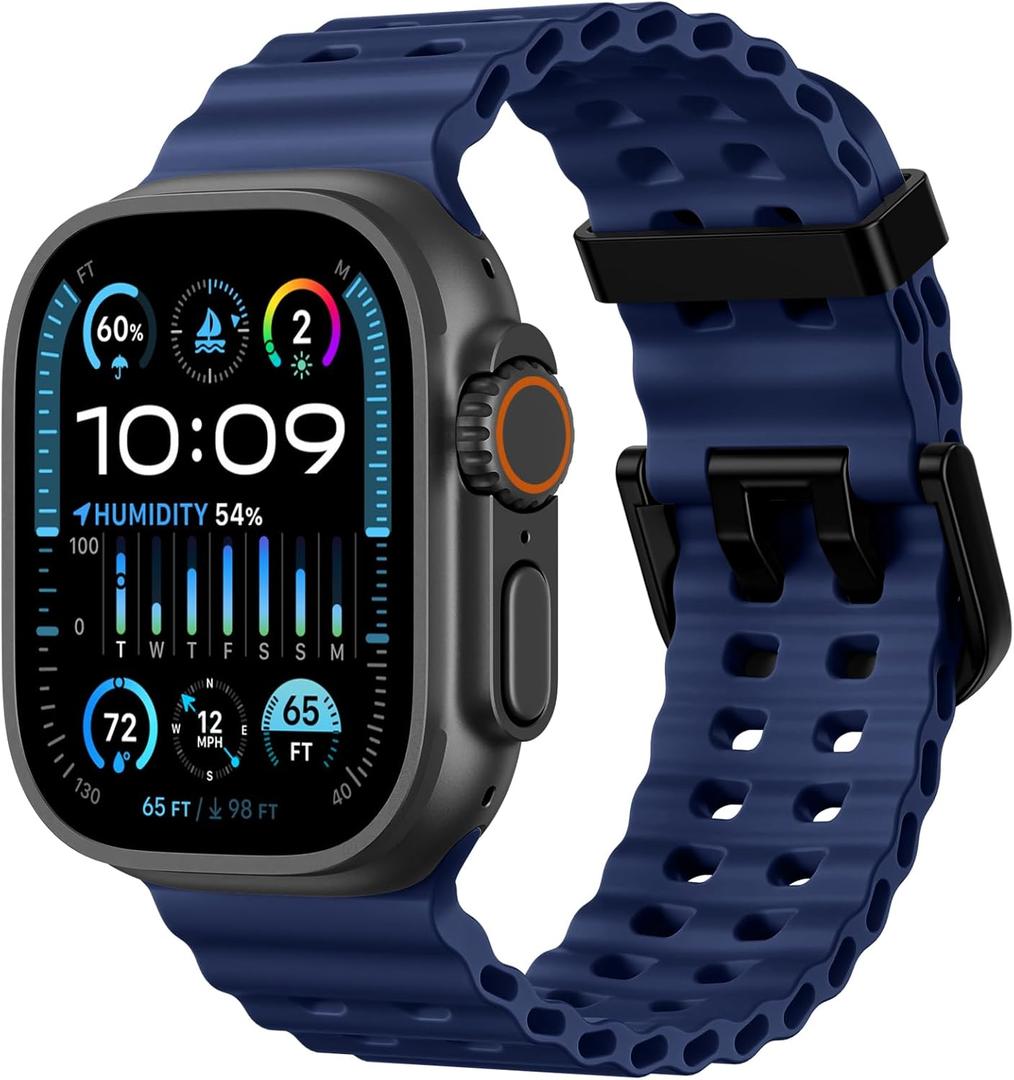 Odbeai Ocean Sport band Compatible with Apple Watch Ultra 2 3/Ultra Band for Men 49mm 46mm 45mm 44mm 42mm,Soft Silicone Breathable Waterproof Outdoors for iWatch Series 11 10 9 8 7-1 SE Men Women (Blue)