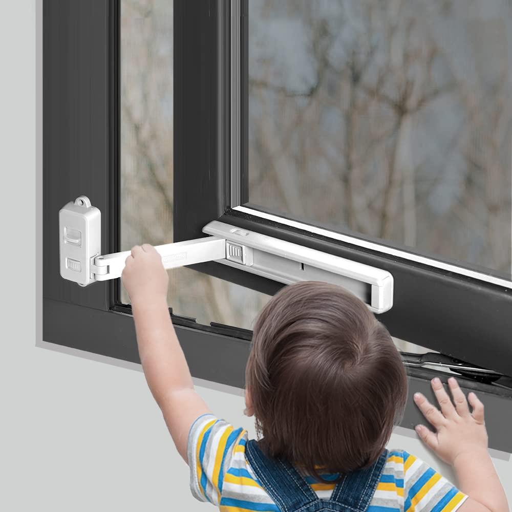 EUDEMON Window Lock Children Protection Window Restrictor Child Safety Window Stopper Falling Prevention Locks Limiter Easy to Install and Use Adhesive no Tools Need or Drill(1 Pack,White)