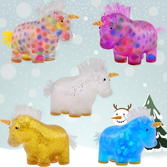 Pack of 3 Unicorn Stress Relief Balls | Squishy Dough Ball for Party Favors and Adults, Animal Squish Stress Balls for Vase Filler and Home Decoration | Stretch, Pull, Squishy Squeeze Stress Ball (Gold)