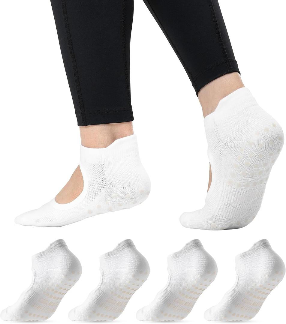 COOLMATE Pilates Socks with Grips for Women, Yoga Socks, Crew Non Slip Women for Barre, Pilates Gifts for Women