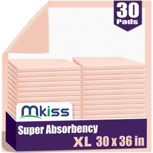 MKISS Bed Pads Disposable 30" x 36" [30 Count] Heavy Duty Absorbent Adults Incontinence Underpad, XL Chuck Pads Leakproof, Extra Large Puppy Training Pee Pad, Waterproof Baby Changing Pad