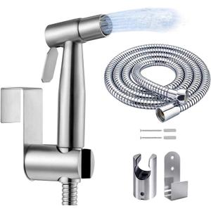 Handheld Bidet Sprayer Kit, Frap Stainless Steel Brushed Nickel Sprayer Toilet Bathroom Shower Head with 59 inch Hose and Wall Bracket Holder 3 Set (Note: linker not T valve Included)