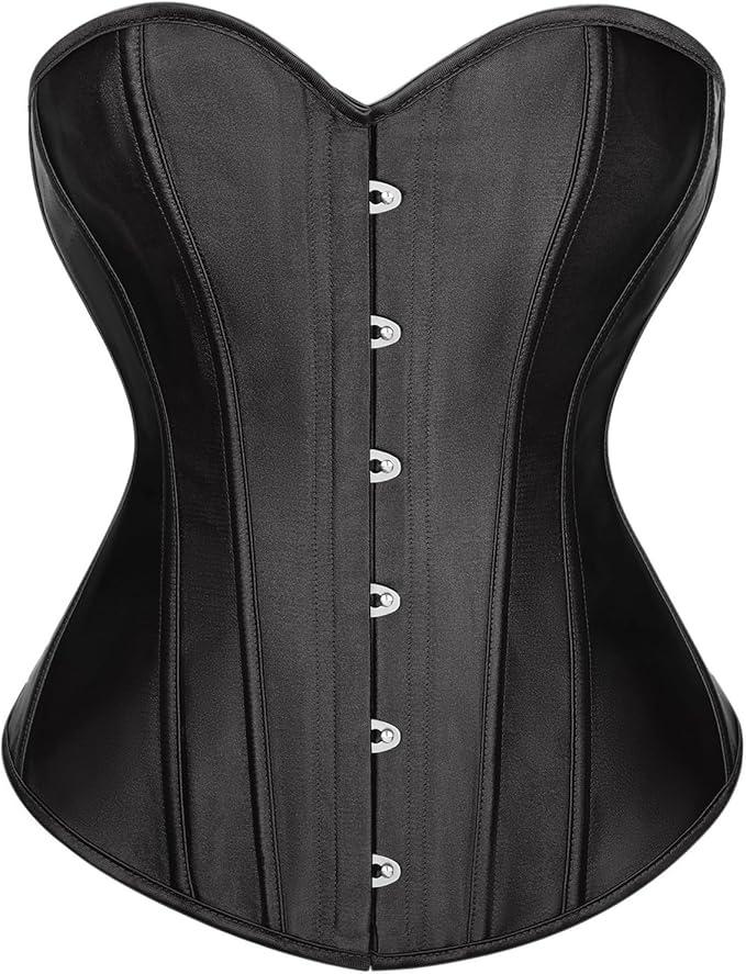LEACOOLKEY Women Black Bustier Corset Top Boned Overbust Laceup Waist Cincher Corset Lingerie Shapewear Halloween Costume Small