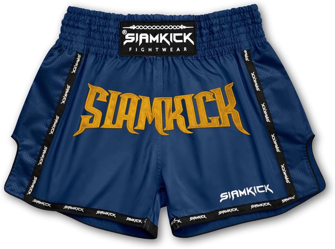 Elite Muay Thai Shorts for Men Women Boxing Kickboxing High Grade MMA Fight Clothing Training Workout Trunks (Large, Commander Navy)