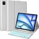 MMK for iPad Air 13 inch Keyboard (M3 2025 / M2 2024), iPad Pro 12.9 Case with Keyboard (5/6th Gen) & Backlit Bluetooth Wireless with Pencil Holder - Grey (Gray)