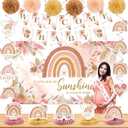 Pink Boho Baby Shower Decorations for Girl A Little Ray of Sunshine is Almost Here Boho Rainbow Welcome Baby Banner Backdrop Honeycomb Centerpiece Hanging Swirl Paper Pompoms Mom to Be Sash