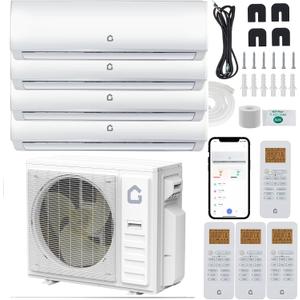 GarveeHome 35000 BTU 4 Zone Mini Split AC/Heating System, Wifi Enabled 19 SEER2 208-230V 3 Zone 9000 + 9000 +12000+ 12000 BTU Ductless Split Unit AC w/Pre-Charged Condenser, Heat Pump