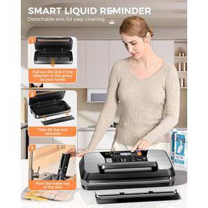 95kpa Vacuum Sealer Machine, Commercial Full Automatic Food Sealer, Food Vacuum Sealing Machine with Cutter, 10 Pre-cut Bags & Bag Rolls and Accessory Hose, Fully Starter Kits, Black