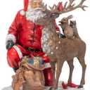 Napco Festive Red Santa with Reindeer 12 inch Resin Holiday Decorative Tabletop Figurine