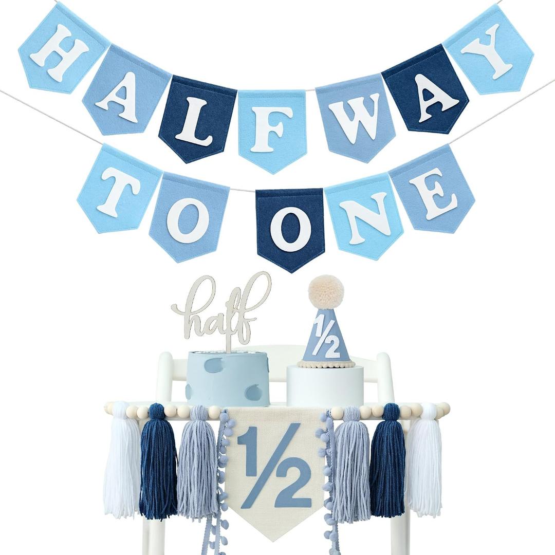 1/2 Brthday Halfway to One Baby Boy Banner Half Way Decorations