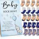 Hoteam 21 Pcs Baby Shower Games Include Baby Sock Hunt Sign and 20 Pair Small Cotton Socks Wooden Table Sign with Holder for Gender Reveal Party Favors(Lovely Style)