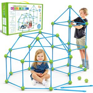 SpringFlower Fort Building Kit for Kids,STEM Construction Toys, Educational Gift for 3 4 5 6 7 8 9 10 11 12 Years Old Boys and Girls,Ultimate Creative Set for Indoor & Outdoors Activity,140 Pcs,Green