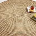 GRUHUM Handwoven 6ft Jute Area Rug Natural Fiber Cotton Round Boho Farmhouse Rustic Vintage Soft Braided Reversible EcoFriendly Rugs-Indoor EcoFriendly Kitchen Bedroom Living Room Hallways 6'ft Round