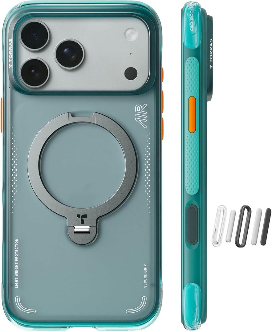 TORRAS Ostand Q3 Air for iPhone 17 Pro Case 6.3'' with Stronger Magnetic Stand, Fit for Magsafe, Airbags Miltary Protection,Camera Control, Shockproof & Stylish Case for iPhone 17 Pro,Glacier Sprint