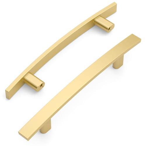 Amerdeco 10 Pack Brushed Gold 3-3/4 Inch(96mm) Hole Centers Kitchen Cabinet Pulls Cabinet Hardware Kitchen Handles for Cabinets Cupboard Handles Drawer Pulls ZH0003