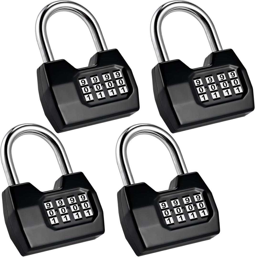 4 Pack Combination Lock, 4-Digit Fashion Combo Lock, Combination Padlock Waterproof Outdoor Gate Locks for Fence, Locker, Sheds, Gym, Shed, Storage Unit, Gate Hasps, School