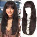 Long Dark Brown Wig with Bangs for Women, 4x4 Realistic Scalp,Free Parting, Layered Hairstyle Synthetic Heat Resistant for Daily Party Use 26 inch