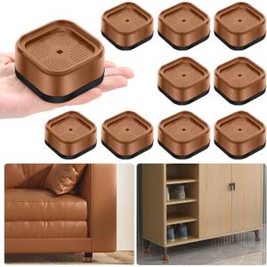 shouwuhho 9 Pack Furniture Risers Adjustable Bed Risers Heavy Duty Lifts Height 1", Square Stackable Bed Risers 1, 2 or 3 Inch for Desk Leg Table Couch Sofa Chair Bed Frame Legs Dorm, Brown