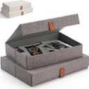 Decorative Photo Storage Boxes with Lids - Set of 2 Beautiful Linen Organizers Are Perfect to Safely Store Your Pictures, Documents, Scrapbooking Supplies, Keepsakes and Other Memories in Style (Gray)