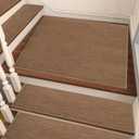 Linen Stair Landing Mat for Wooden Steps Indoor 28 * 28 inch, Upgraded Self Adhesive Backing Non Slip Stair-Treads Matching-Mat, Peel and Stick Square Stair Rugs (Brown)