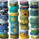Geesinimo Washi Tape Set, 36 Rolls Van Gogh Vintage Gold Washy Tape, Wide Decorative Tape for Journaling, Scrapbooking Supplies,Vision Board Supplies, 6 Sizes Craft Watercolor Tape