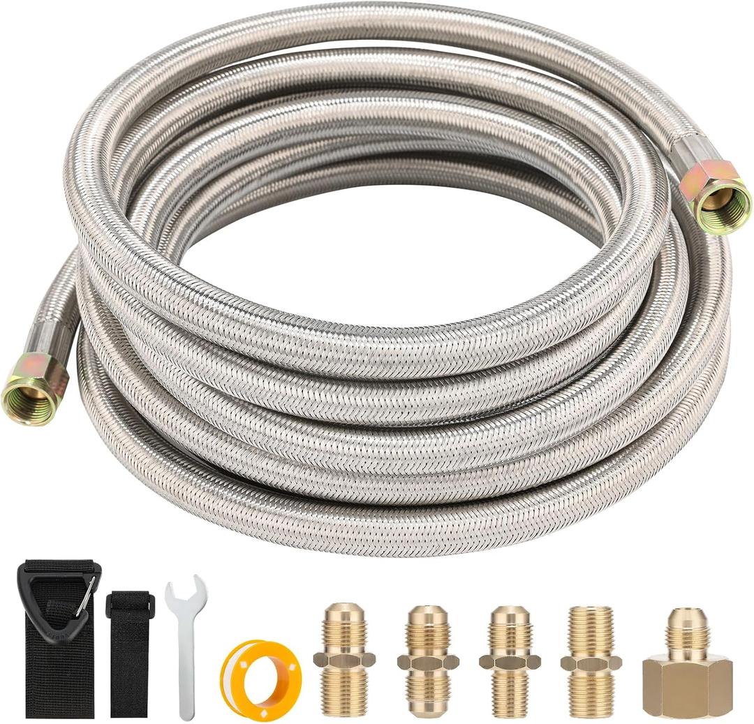 12FT Propane Gas Line,3/8 Gas Hose,High Pressure Braided Propane Hose with Conversion Coupling 3/8" Flare to 1/2" Female NPT,1/4" Male NPT for BBQ Grill