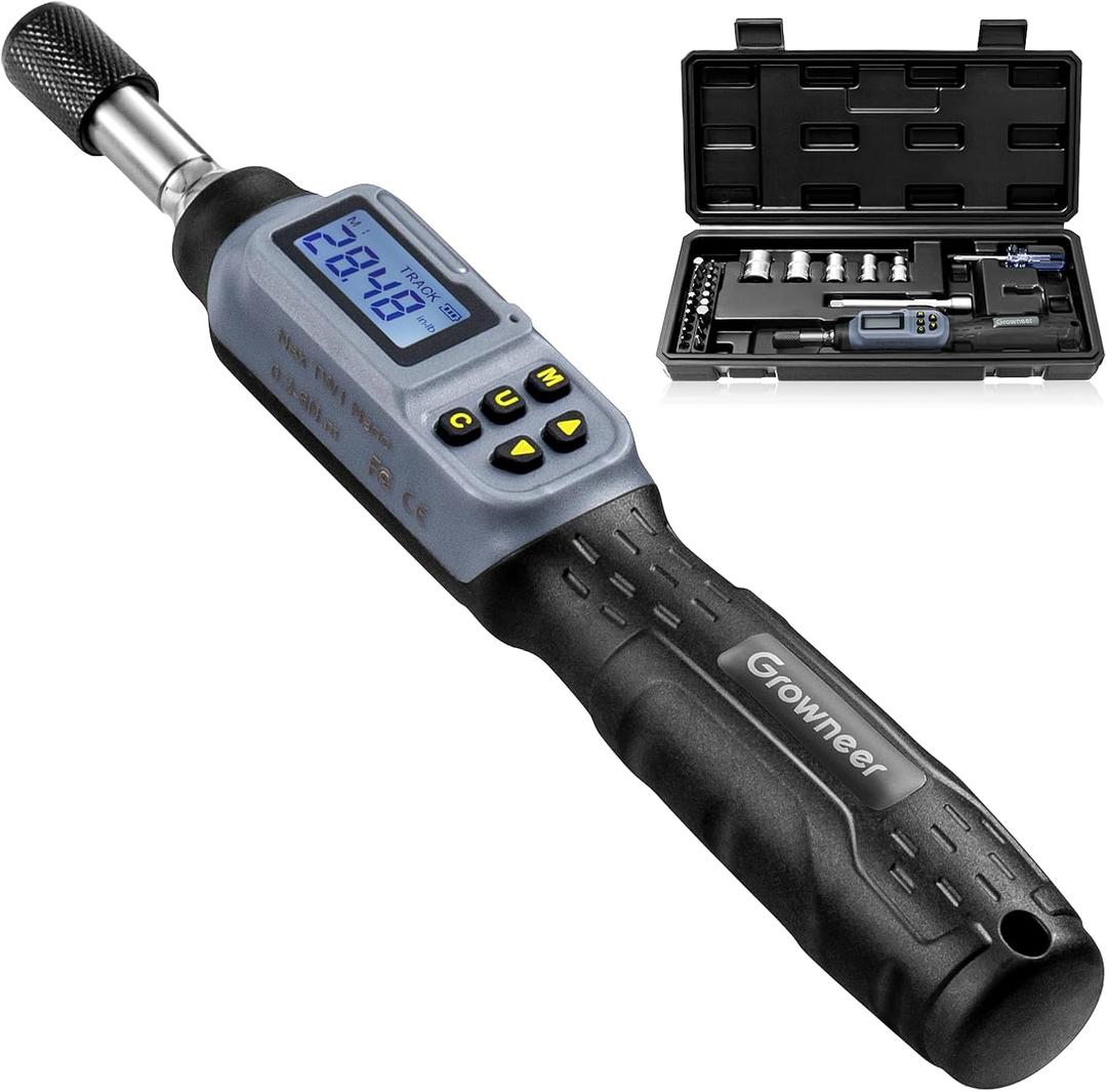 GROWNEER Digital Torque Screwdriver, 2.66-53.1 In-lbs/0.3-6 Nm, 1/4'' Drive Inch Pound Torque Screwdriver Electrician with Buzzer & LED Indicator, 27 In 1 Torque Wrench Screwdriver Set (Black)