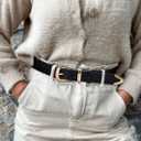 3 x Leather-Belts-Women Classic Western-Belt with Pin-Buckle - Fashion Vintage Cowgirl-Belts for Jeans (Black)