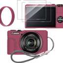 Silicone Case for Canon PowerShot g7x Mark iii with Removable Lens Cover and 2PCS Screen Protector and a Lanyard g7x mark iii case - (red)