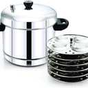Stainless Steel Idli Maker with 6 Plates, 24 Idlis Capacity, Induction & Gas Compatible, Round Steamer, Dishwasher Safe, Silver.