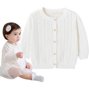 Simplee kids Baby Girl Thin Sweater Solid White Pink Cardigans for Toddler 0-3 Years (12-18 Months)