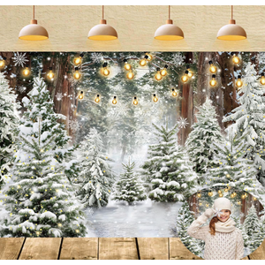 Winter Wonderland Backdrop 8x6FT Christmas Tree Snowy Snowflake Forest Scene Photography Background Winter Holiday Party Decorations Supplies Photo Props