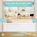 Retractable Baby Gate for Stairs 33 Height, Expands up to 118 Width Safety Gate for Infants, Toddlers, Dogs & Pets Easy Install, Secure Closure, White Mesh Design for Indoor & Outdoor Use