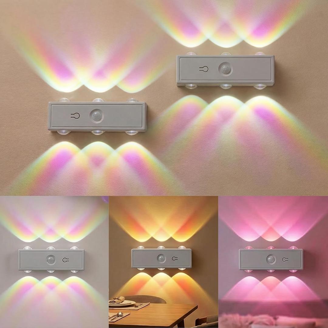 Motion Sensor Wall Light, Peel and Stick On Sconces Set of 2, Rechargeable Wireless No Drill Indoor Lamp, RGB Dimmable Magnetic Mount for Hallway Stair Bedroom Closet