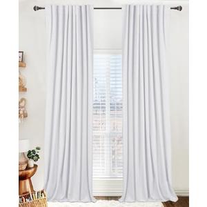 100% Blackout Shield Linen Blackout Curtains for Bedroom 92 Inches Long, Back Tab/Rod Pocket Living Room Drapes, Thermal Insulated Blackout Curtains 2 Panels Set, 50" W x 92" L, Bright White