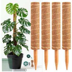48 Inch Monstera Plant Support, 4 Pack 16 inch Moss Pole for Monstera & Climbing Plants Coco Coir Plant Support, Plant Ties Included