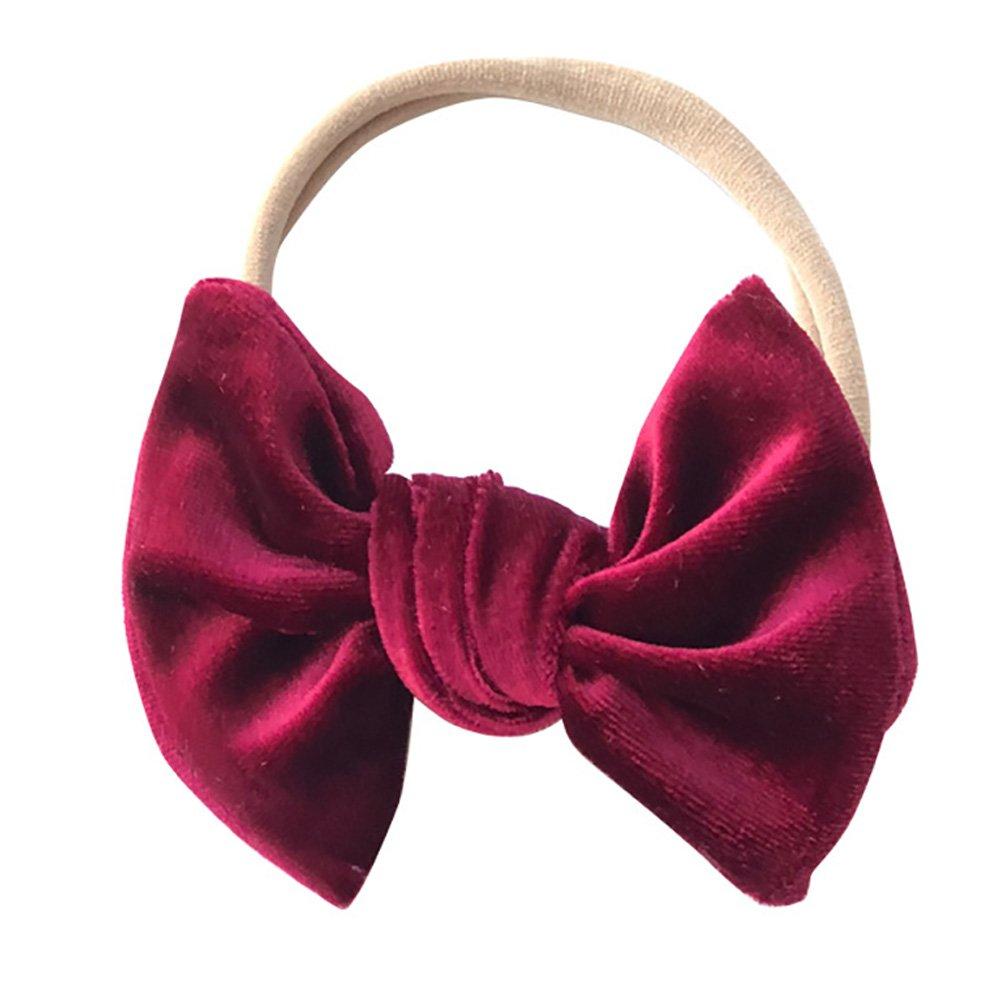 Song Qing Baby Girl Bows Nylon Headbands Elastics Hairbands for Baby Girls Newborn Infant Toddlers Kids (Burgundy)