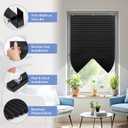 UrMoon 4 Packs Temporary Pleated Shades for Windows Thicken Paper Pleated Blinds with Suction Cup No Drill Free Cut Size Fabric Shades for Door and Home, 100% Blackout Black, 36" W x 70" H