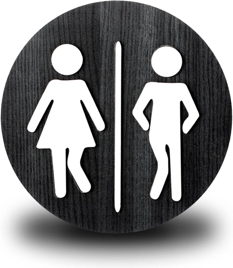 Jetec Wooden Bathroom Sign Unisex Restroom Rustic Men's and Women's Toilet Wall Signs for Business Funny Bathroom Cute Restroom Door Vintage Decor(Black)