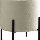Coaster Home Furnishings - Basye - Fabric - Faux Sheepskin Sherpa Upholstered Round Ottoman with Cushioned Top and Matte Black Metal Legs - Living Room - 19-Inch - Matte Black and Ivory - 905495