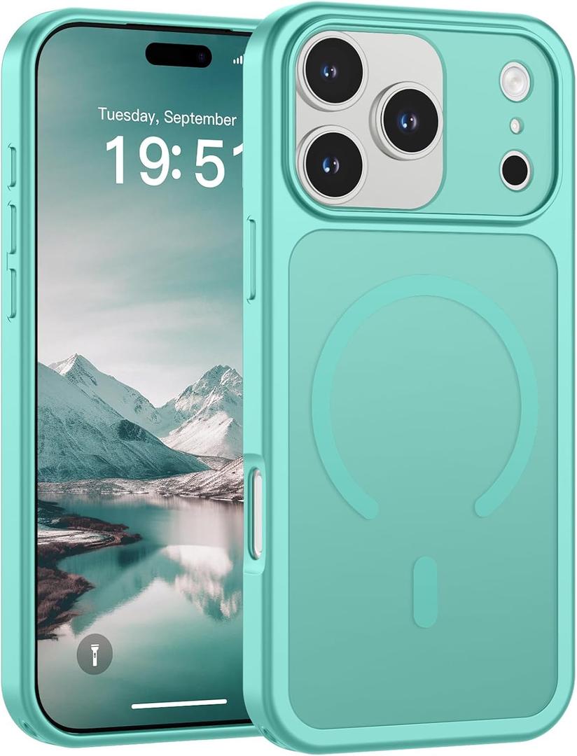SUPFINE Magnetic for iPhone 17 Pro Max Case (Compatible with MagSafe)(Military Grade Drop Protection)(Camera Protection) Translucent Matte Shockproof Phone Cover,Blue Green