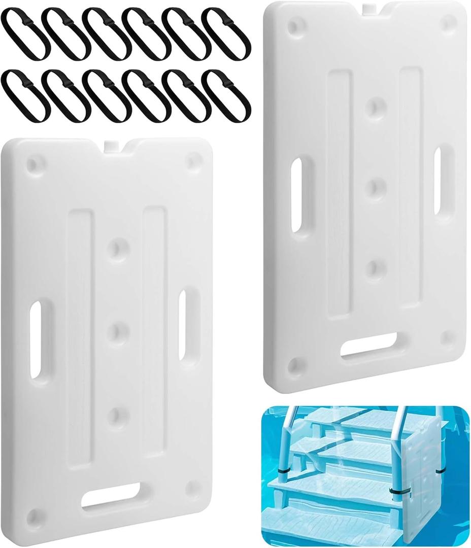2 Pack 23.5'' x 14'' Swimming Pool Ladder Weight, Sturdy Pool Step Weights, Removable Pool Stair Weight Container for Under Ground Easy Filling Water and Sand Safe Entry
