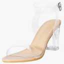 ZriEy Women's Clear Heels Chunky Block Mid High Heeled Sandals Open Toe Transparent Ankle Strap Dress Pump Shoes for Women in Daily Wear Party Wedding