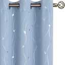 BGment Room Darkening Curtains 63 Inches Long, Grommet Thermal Insulated Blackout Curtains with Wave Line and Dots Printed for Bedroom, 2 Panels, Each 42 x 63 Inch, Light Blue